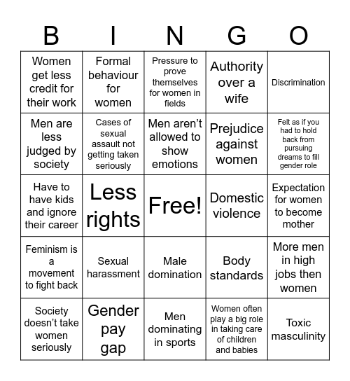Patriarchy Bingo Card