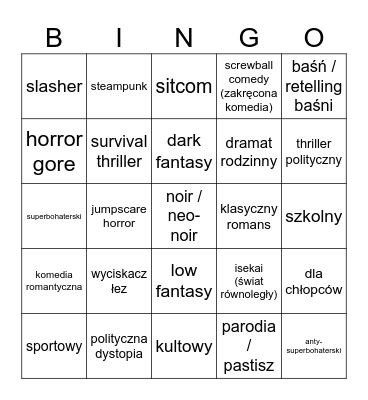 Gatunkowe Bingo Card