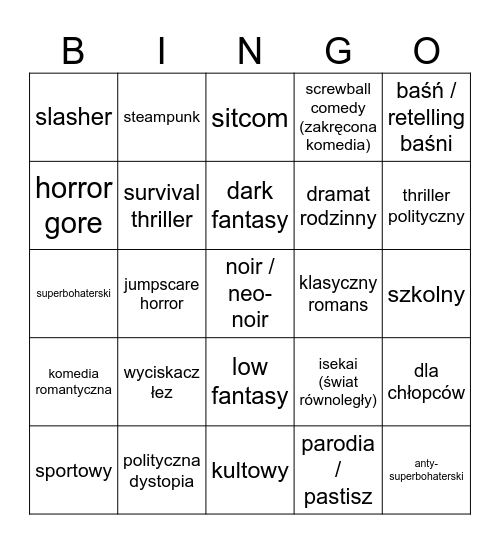 Gatunkowe Bingo Card
