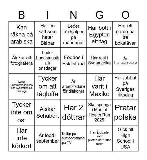 Lära känna-bingo Card
