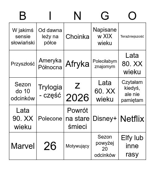 Bingo Dawnych Czalendży Bingo Card