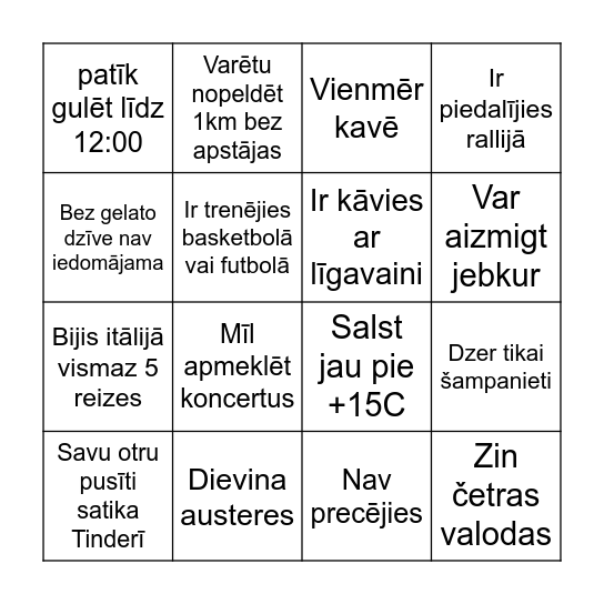 RAITA & KRISTĪNES KĀZU BINGO Card