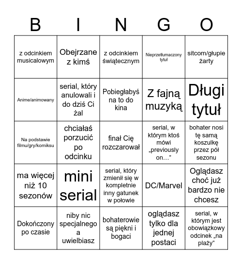 Serialowe Bingo Card