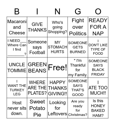 THANKSGIVING BINGO Card