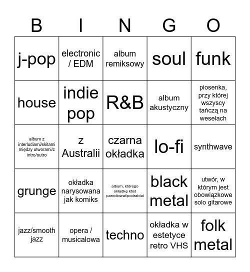 Muzyczne Bingo Card