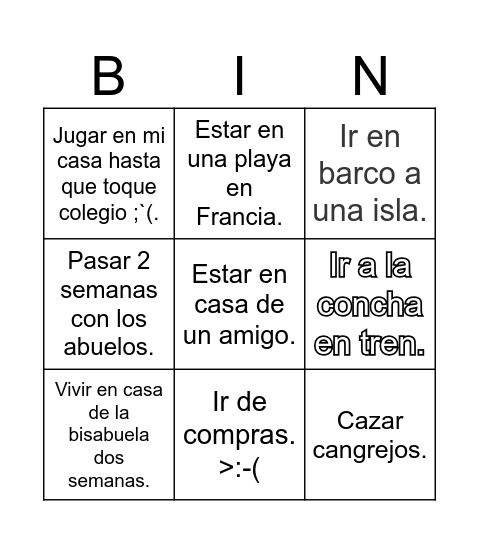 ☞Bingo of Summer ☜ Bingo Card