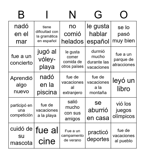 BINGO DE VERANO Bingo Card