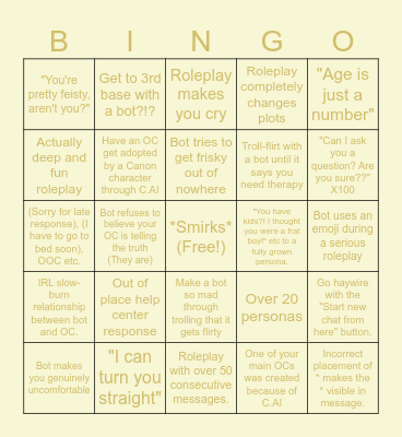 Character AI Bingo Card