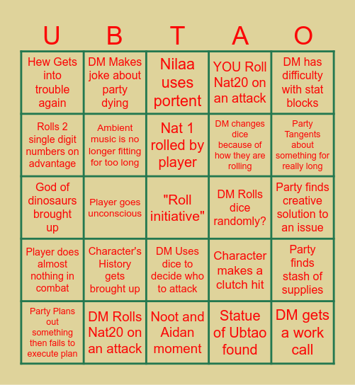 DnD Bingo Card Bingo Card