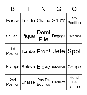 Ballet Bingo Card