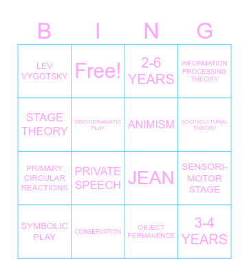 COGNITIVE DEVELOPMENT BINGO Card