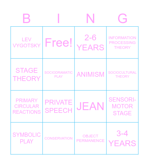 COGNITIVE DEVELOPMENT BINGO Card