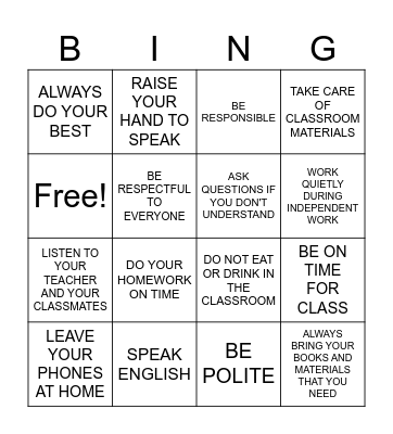 CLASSROOM RULES Bingo Card