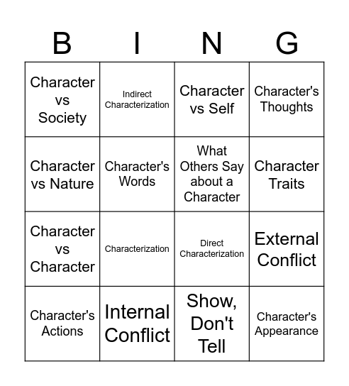 Conflict & Characterization Bingo Card