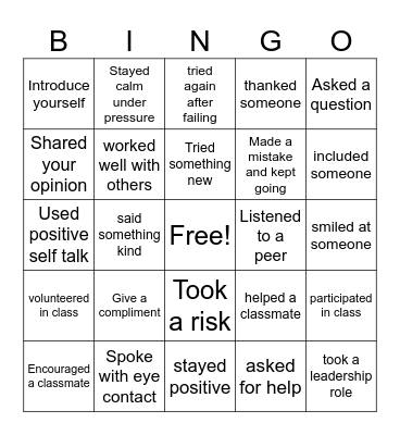 Confidence Bingo Card