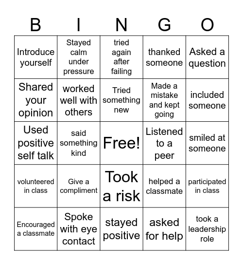 Confidence Bingo Card