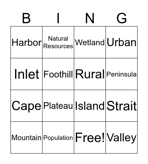 Geography  Bingo Card