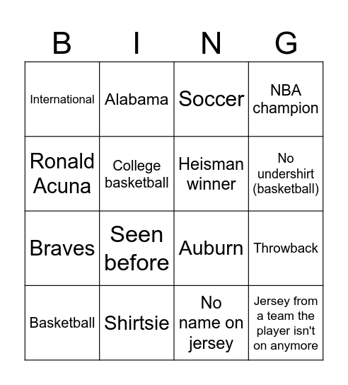 Jersey day bingo Card