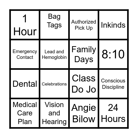 HEAD START BINGO Card