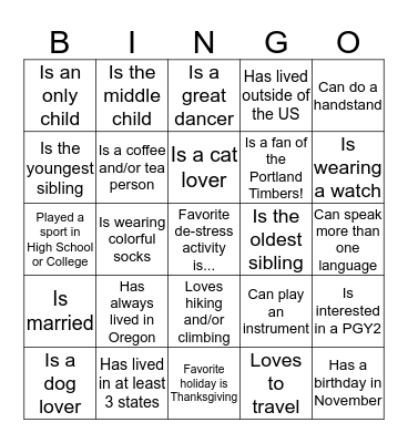 2016 City Wide Resident Networking Event Bingo Card