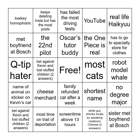 people bingo Card
