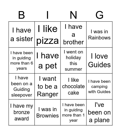 Buddy Bingo Card