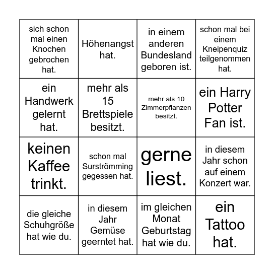 Finde einen Gast, der Bingo Card