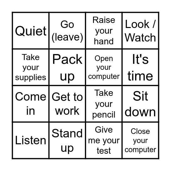 Les commandes de classe Bingo Card