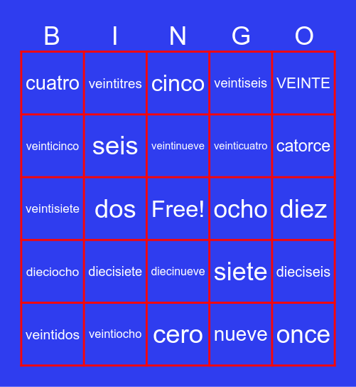 LOS NÚMEROS Bingo Card