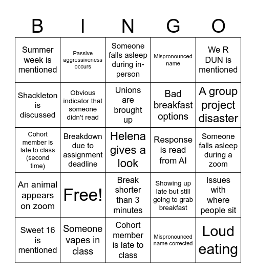 Cohort 16 Bingo Card