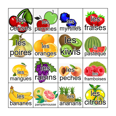 Les Fruits WITH IMAGES Bingo Card