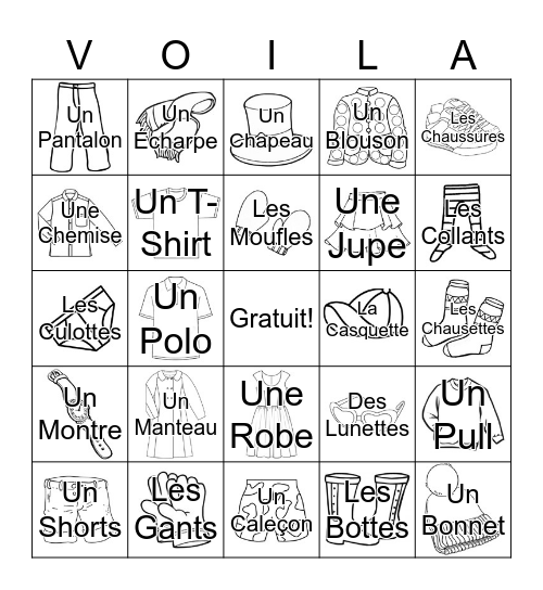 Les Vêtements WITH IMAGES Bingo Card
