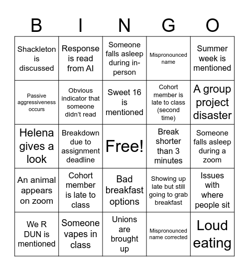 Cohort 16 Bingo Card