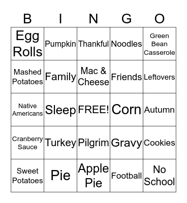 THANKSGIVING FEAST Bingo Card