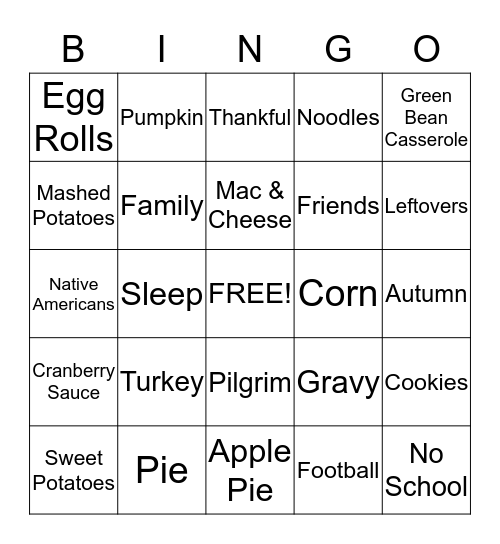 THANKSGIVING FEAST Bingo Card