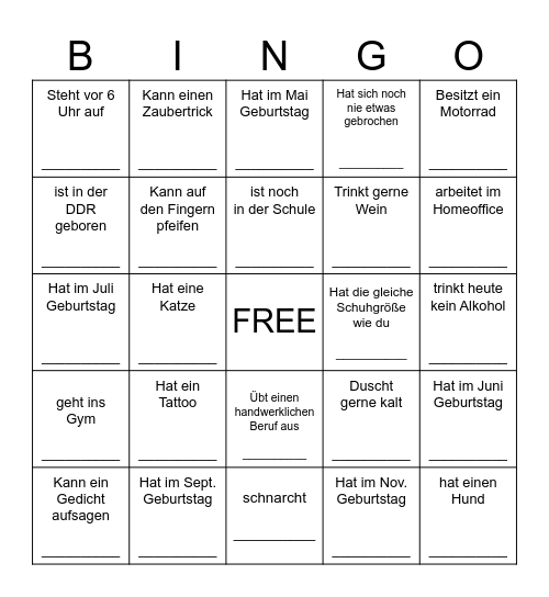 160. Geburtstag Bingo Card