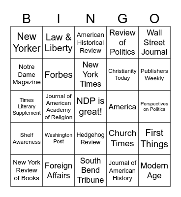 Publicity Bingo Card