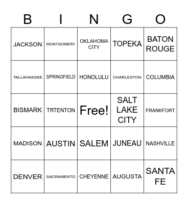 United States Bingo Card