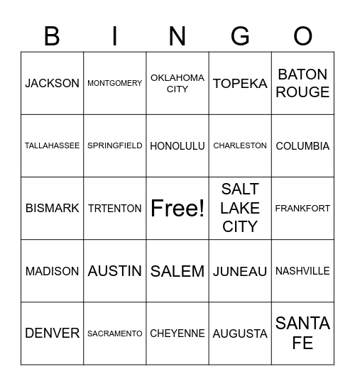 United States Bingo Card