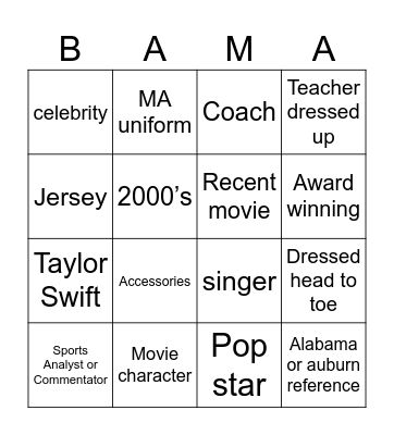 Character day bingo Card