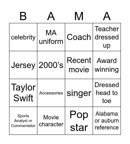 Character day bingo Card