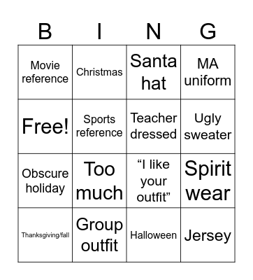 Holiday day bingo Card
