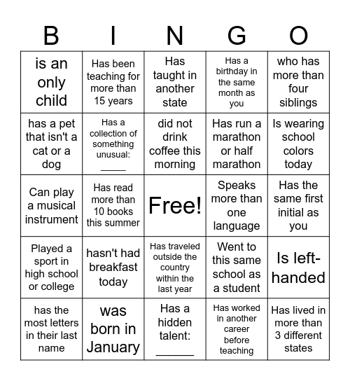 Untitled Bingo Card