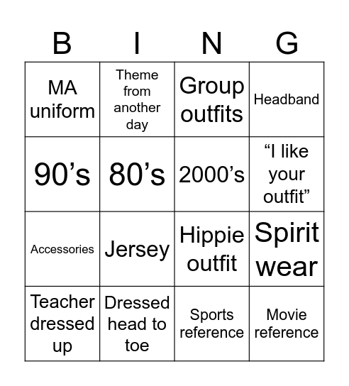 Throwback day bingo Card