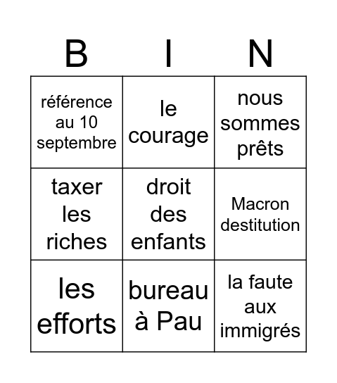 Bingo du chaos Bingo Card