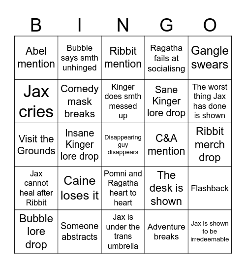TADC Ep 7 Bingo Card