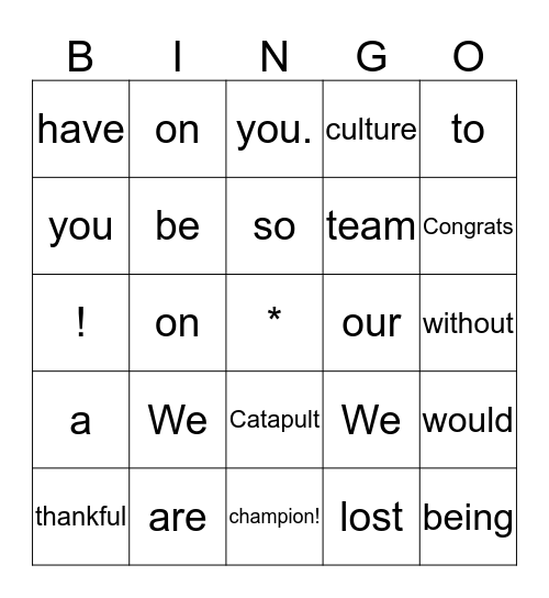 Catapult Culture Champion Award 2016 Bingo Card