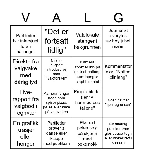 Valgvake-bingo Card