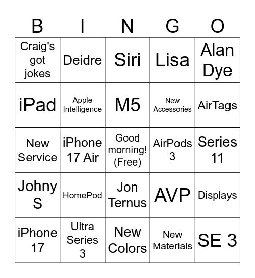September Event Bingo Card