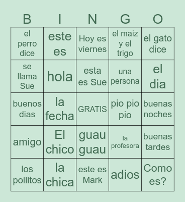 Unidad 1 Bingo Card